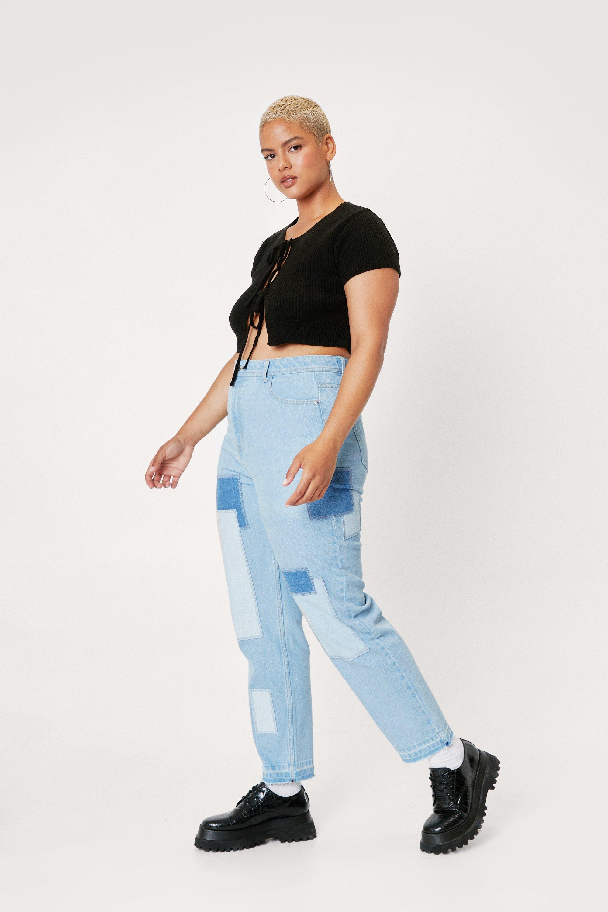 Plus size patch hot sale jeans